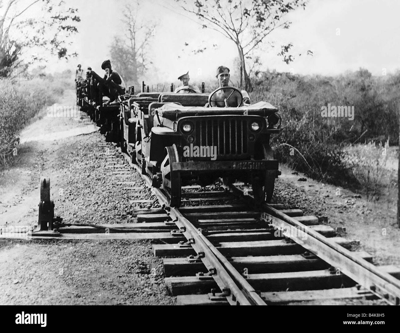 Jeep railway in operation in Burma during WW2 Stock Photo Alamy