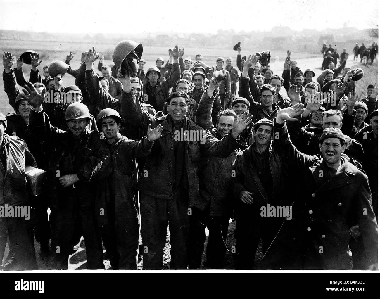 WW2 ll released US prisoners 4 45 over 300 US prisoners of war were freed by an American armoured division Stock Photo