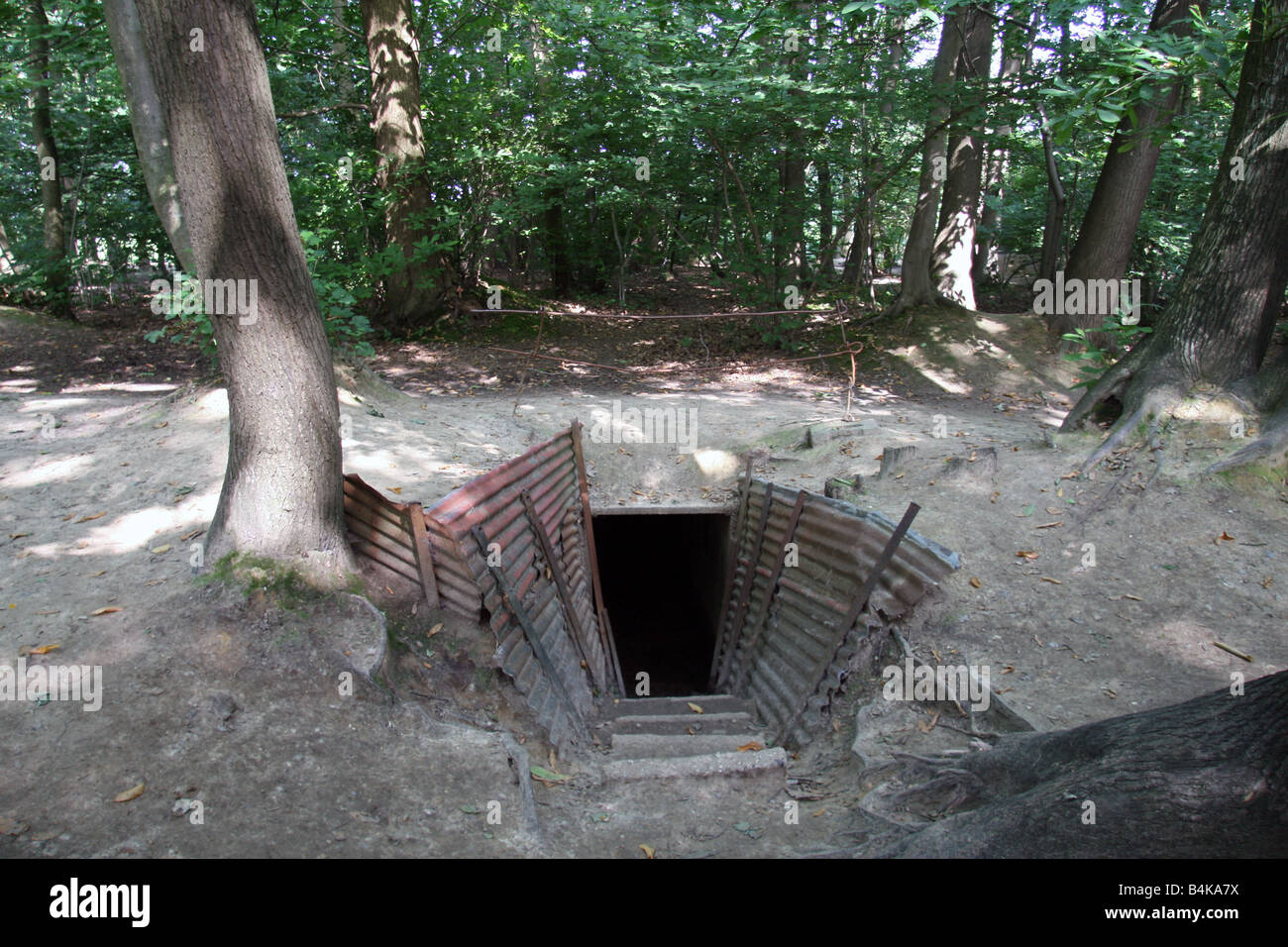 Entrance to a preserved tunnel at the Sanctuary Wood Museum (Hill 62), Ieper (Ypres), Belgium. Stock Photo