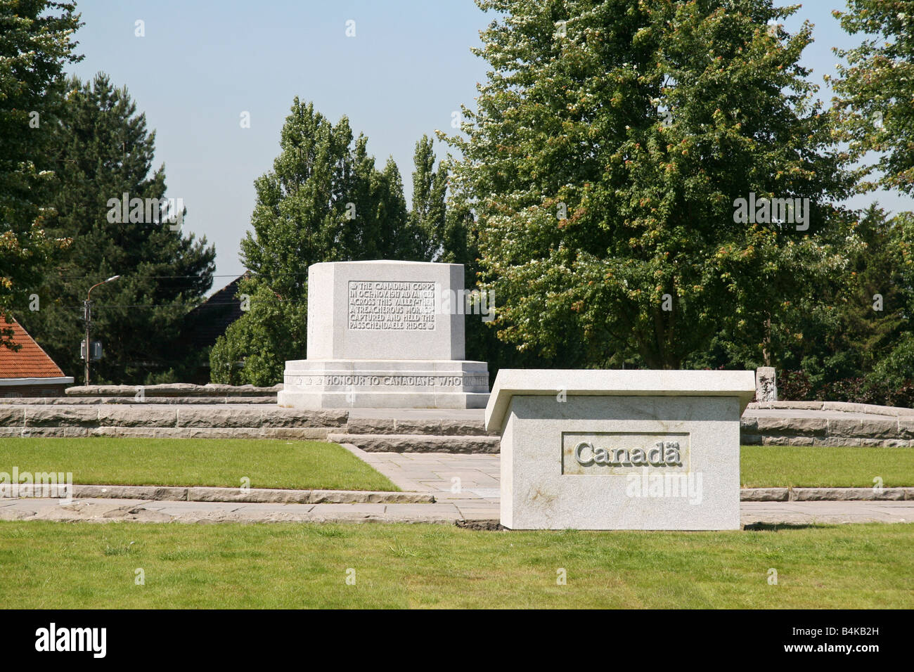 The Passchendaele Canadian Memorial, site of Crest Farm, Passchendaele, Belgium. Stock Photo