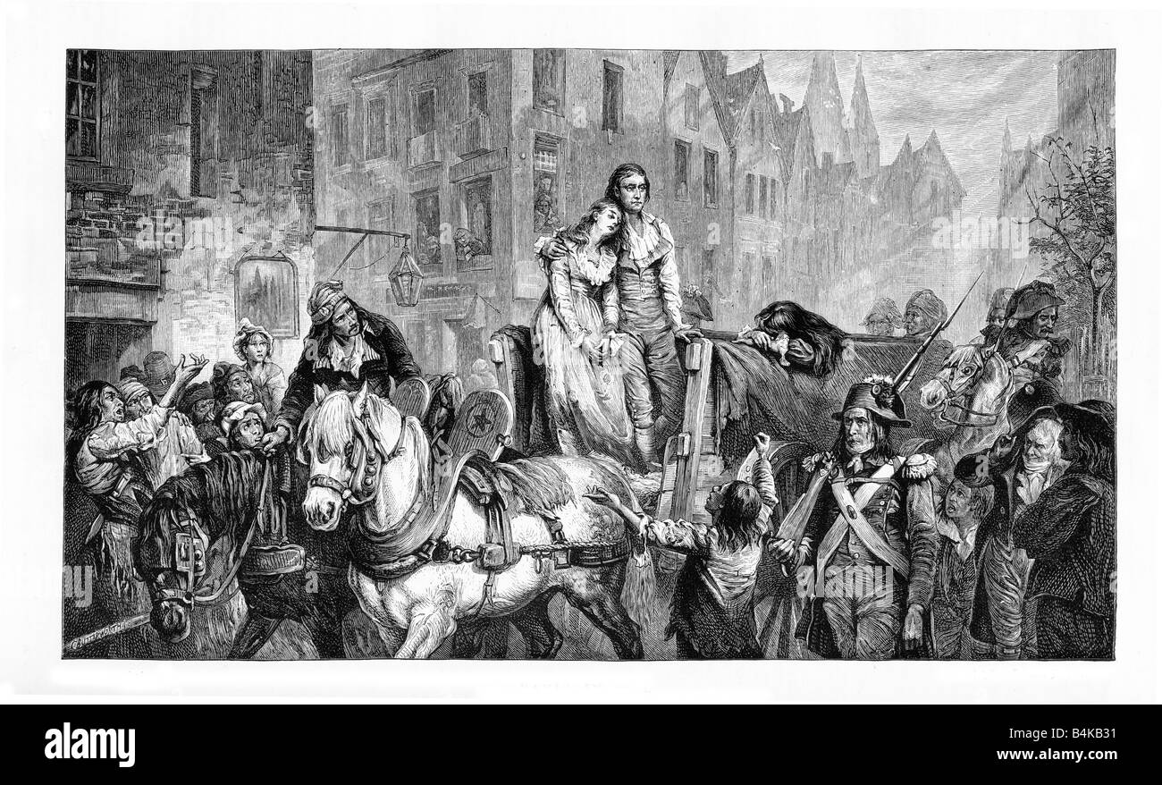 Paris in 1793 Engraving by Butterworth and Heath after Laslett J Pott 1823 1898 The Condemned on the way to the Guillotine Stock Photo
