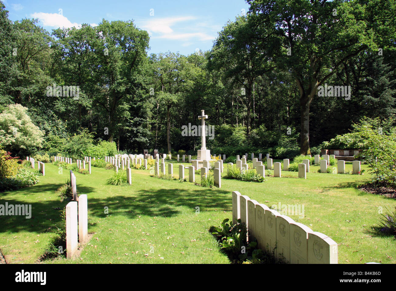 View across the headstones of the Ploegsteert (Plugstreet) Wood