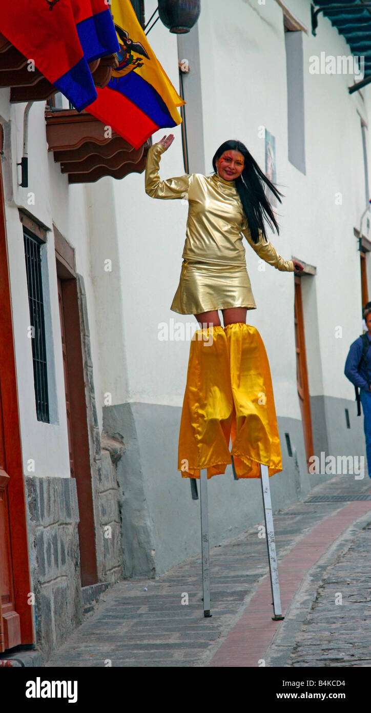 Stilted street performer, Calle de la Ronda, Quito, Ecuador Stock Photo