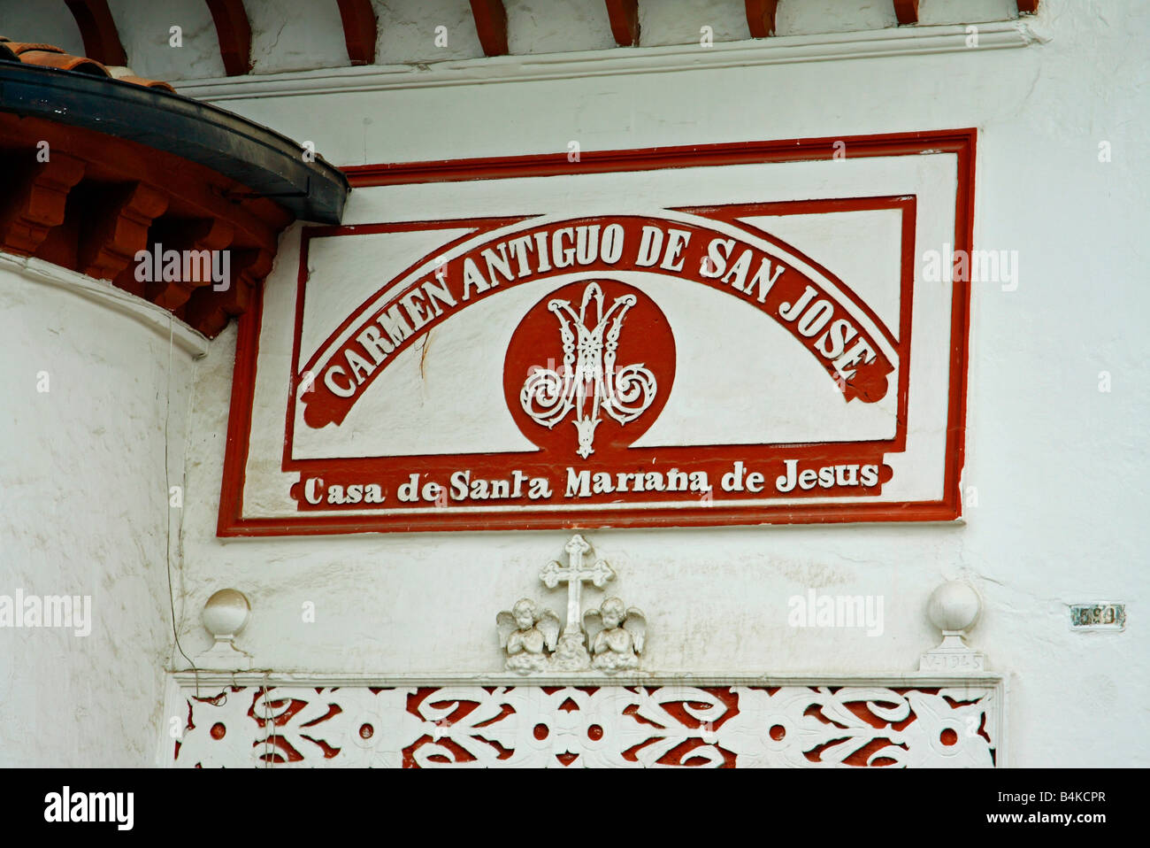 Sign, Convent of Carmen Alta, Quito, Ecuador Stock Photo