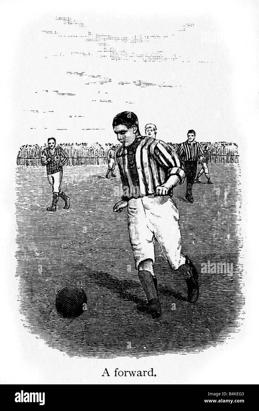 Victorian Soccer A Forward 1887 engraving of a footballer with the ball in action from a contemporary photograph Stock Photo