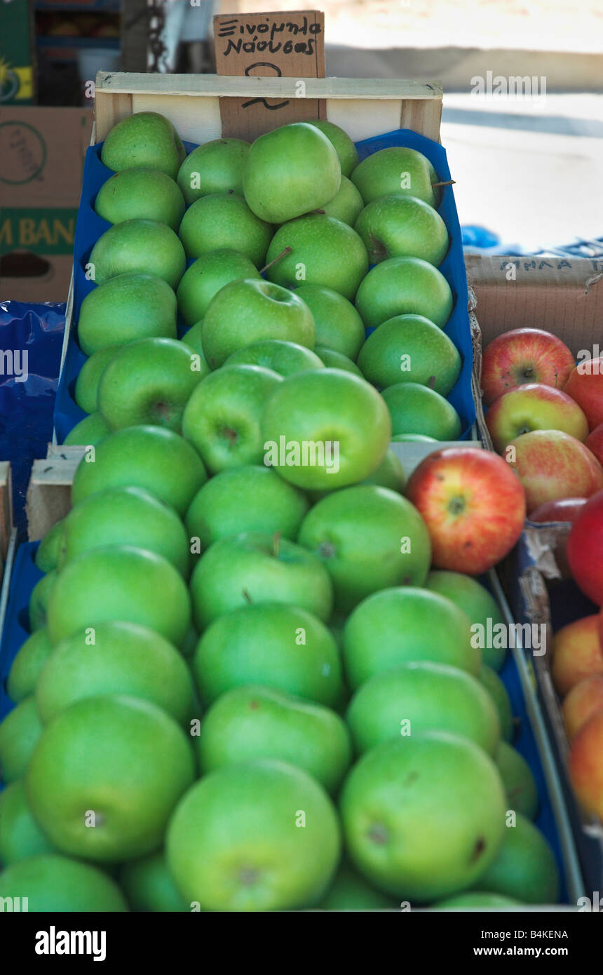 Granny Smith apples for sale in food market Rethymnon Crete Greece September 2008 Stock Photo
