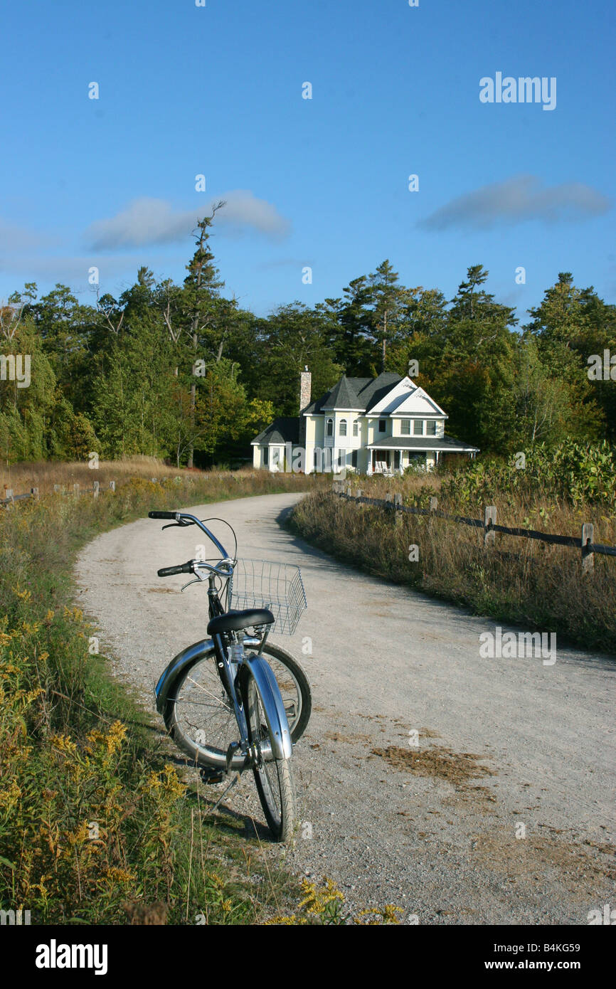 Queen Anne Home & Bicycle on Mackinaw Island Michigan USA,  by Carol Dembinsky/Dembinsky Photo Assoc Stock Photo