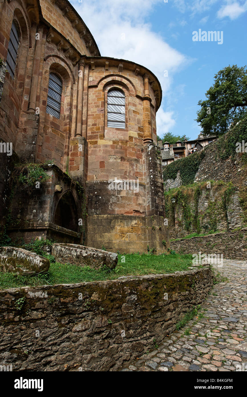 The exterior of Saint Foy Abbey, Conques Stock Photo