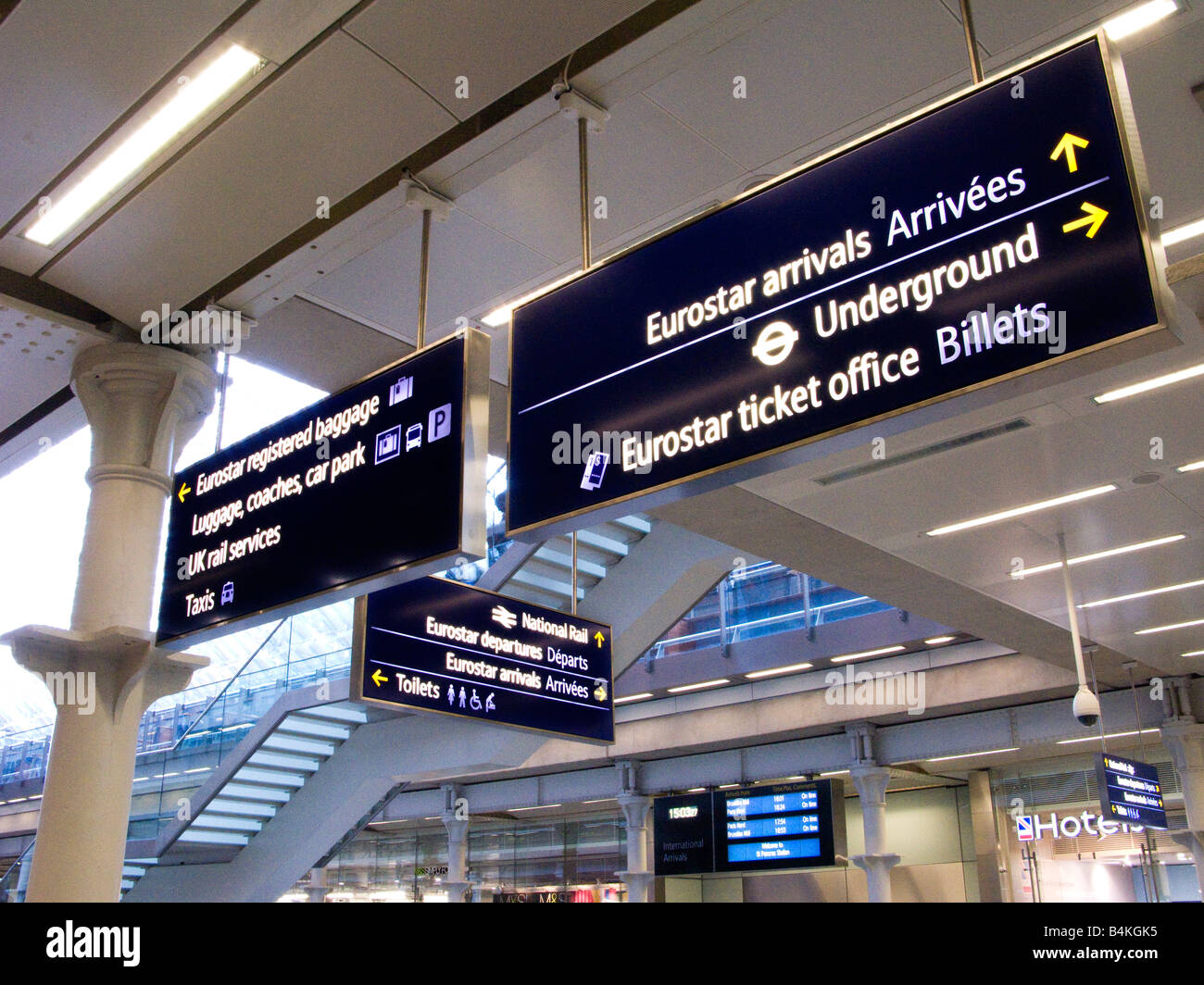 Eurostar signs at the new St.Pancras International Railway Station in London Stock Photo