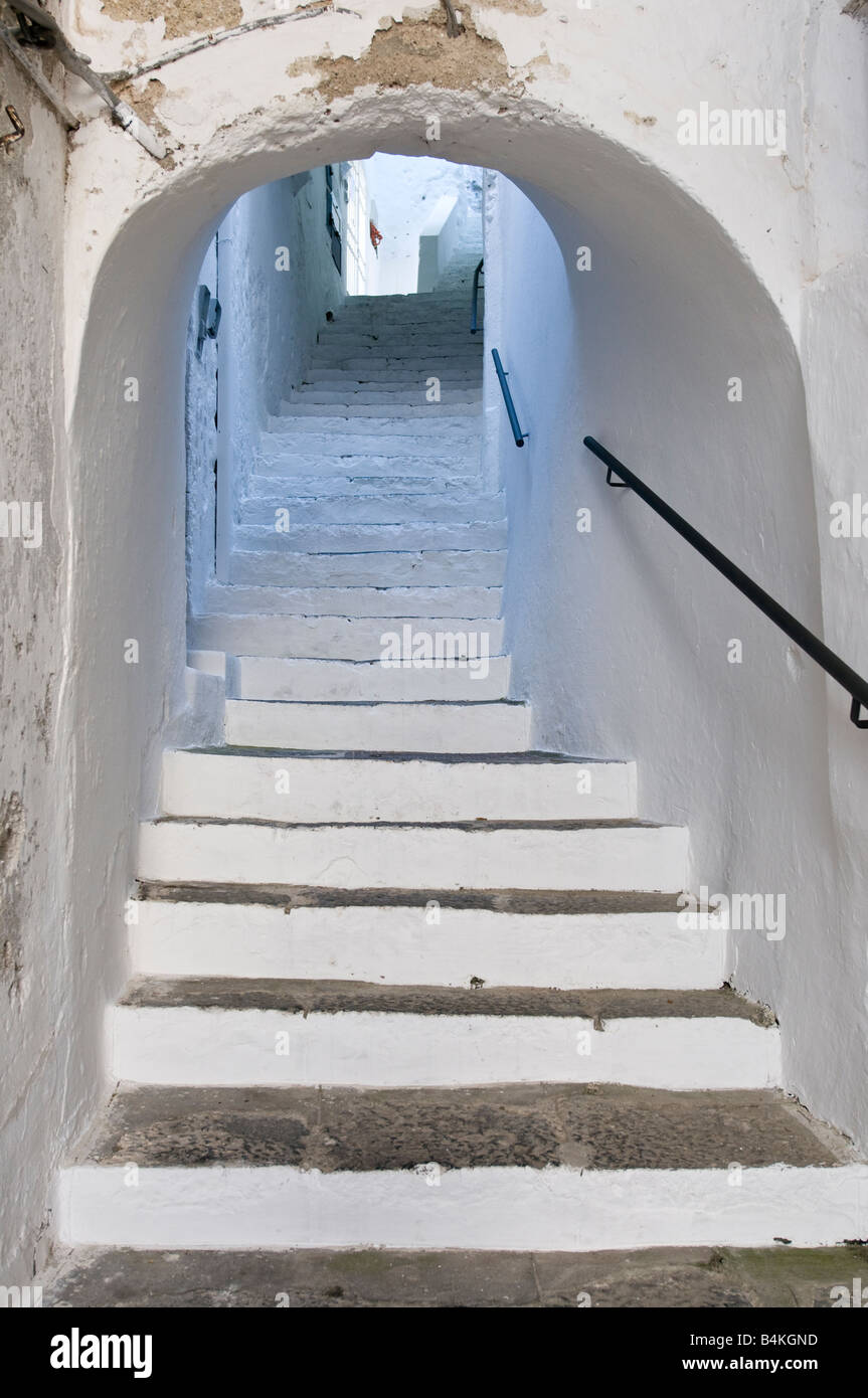 Narrow passageway and steps through the old town of Atrani Stock Photo