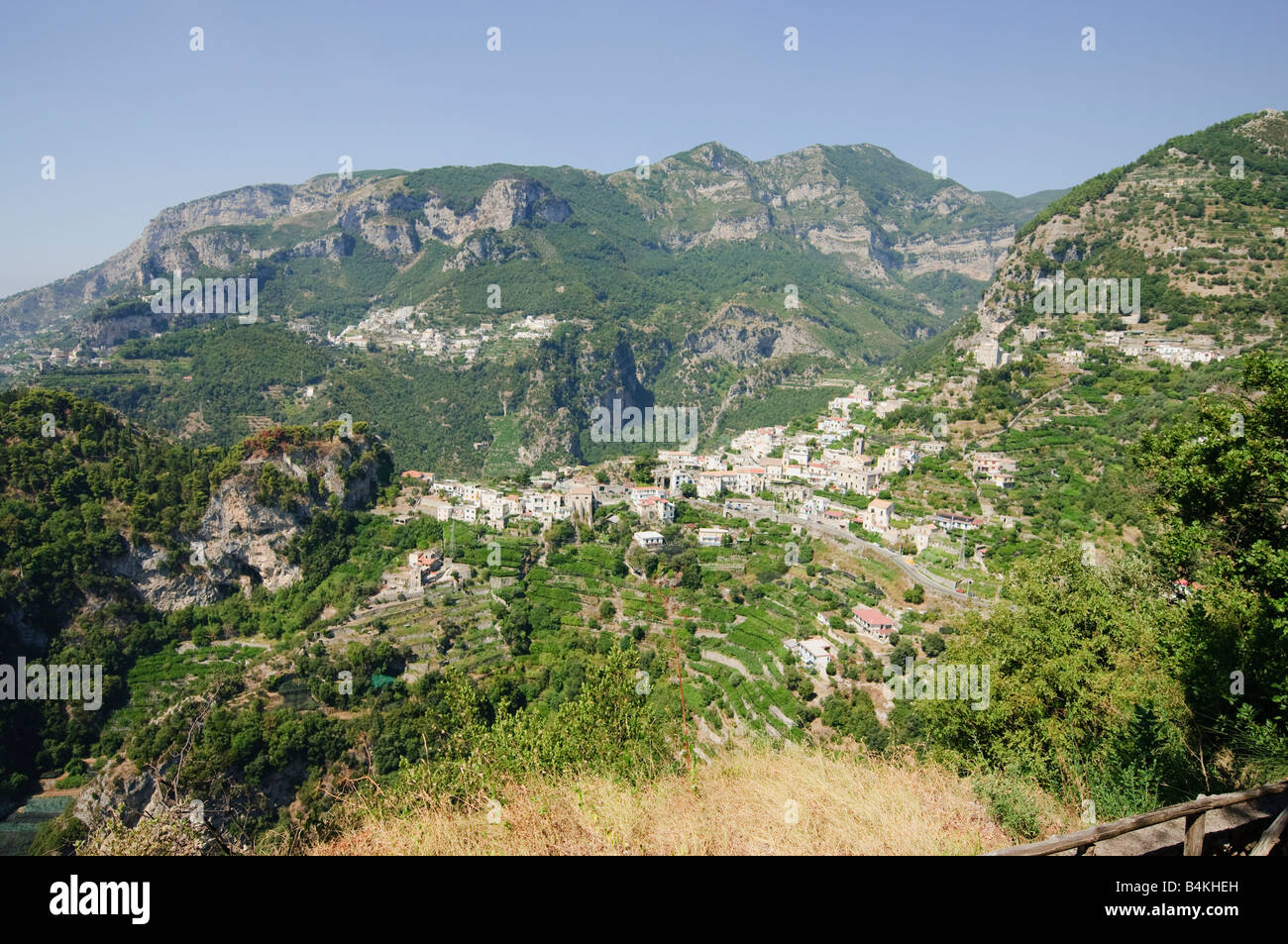 View across the valley at Ravello from Villa Cimbrone Stock Photo