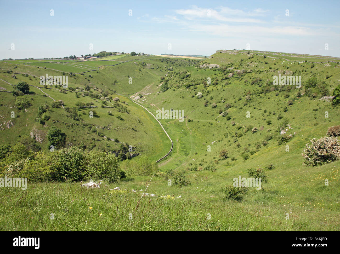 A view of Cressbrook Dale in the Derbyshire Peak District of England Stock Photo
