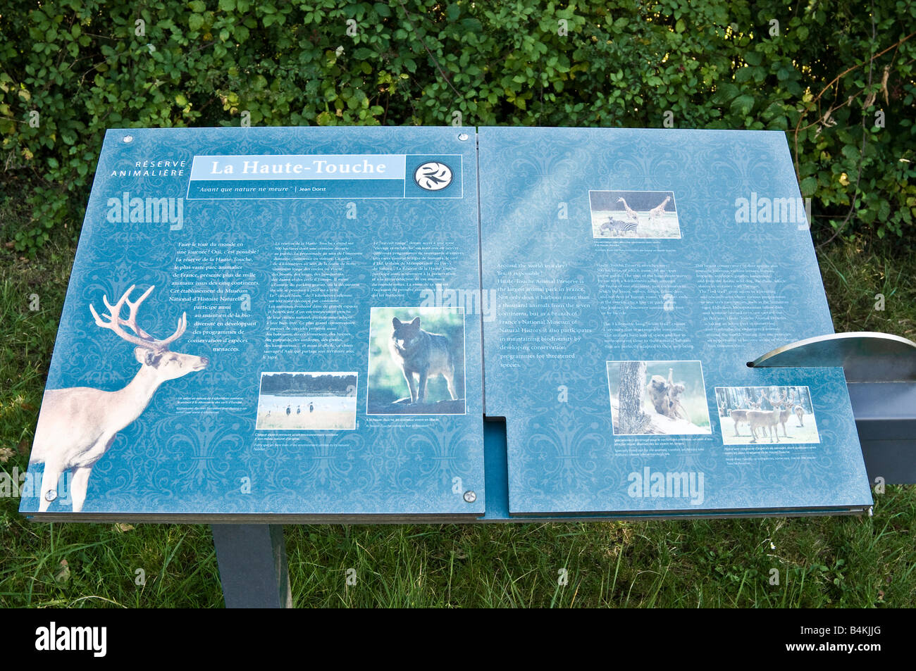 General information sign, La Haute-Touche zoo, Indre, France. Stock Photo