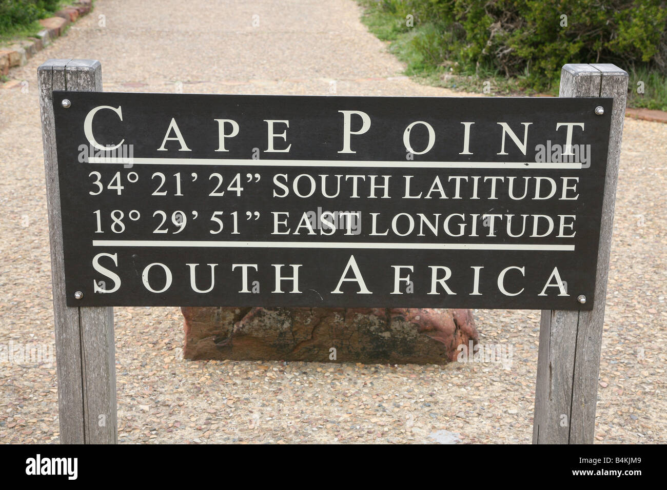 A sign on the path to the lighthouse at the Cape Point Peninsula visitor attraction, South Africa Stock Photo
