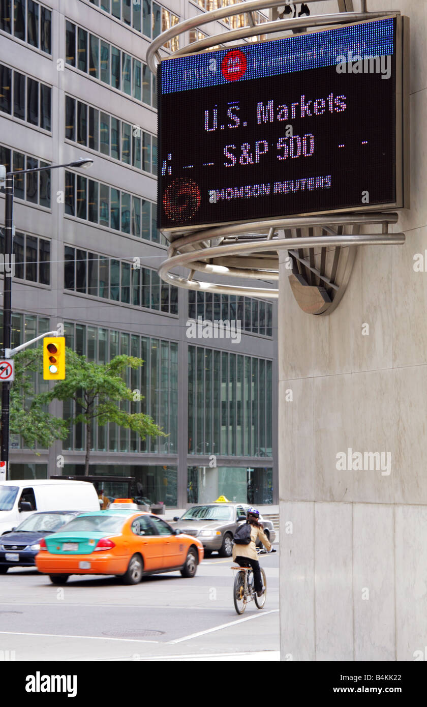 Live US stock market announcement board at King and Bay Financial District in Toronto Canada Stock Photo