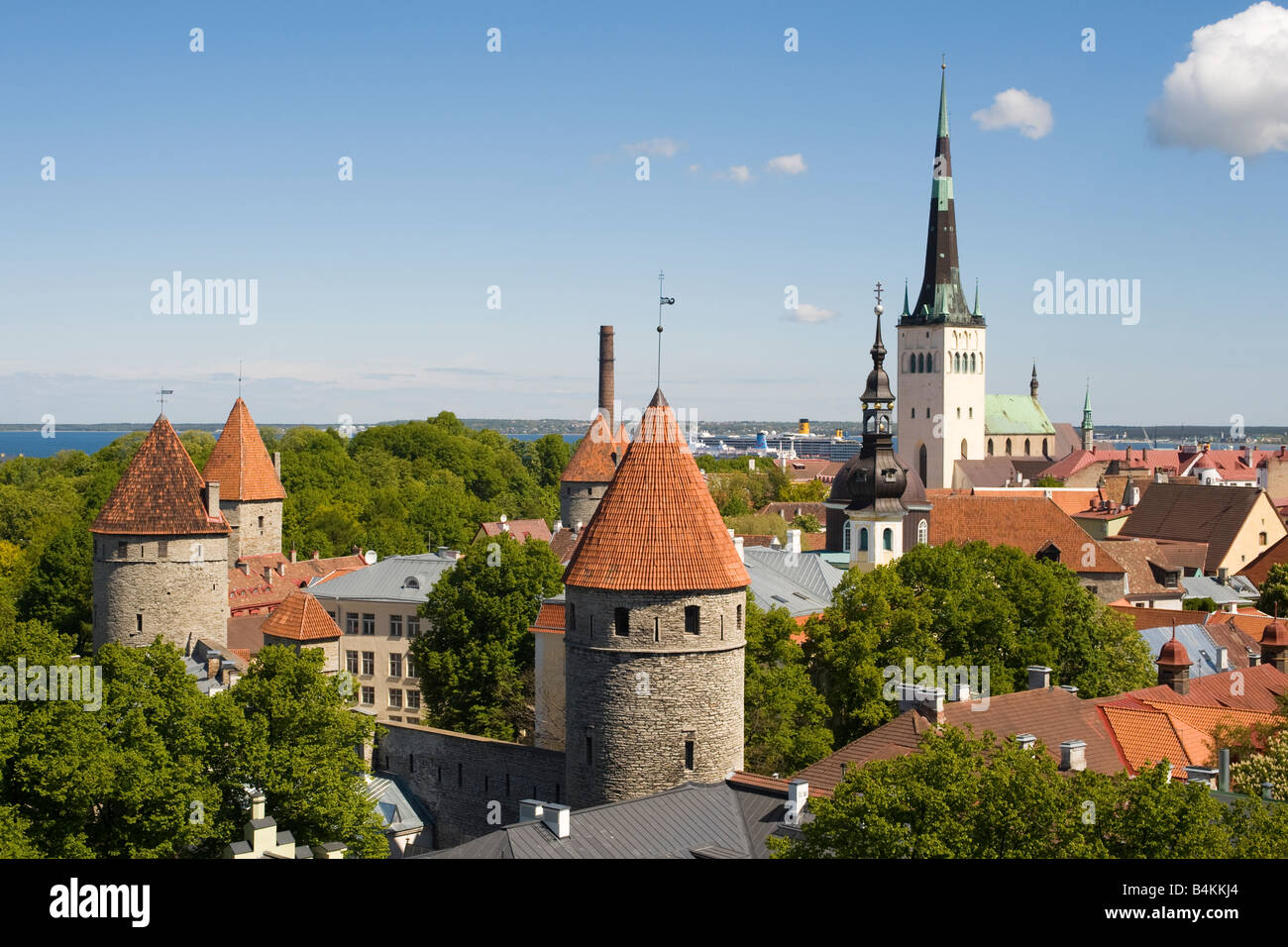 General view across Tallinn old town from Toompea Hill, Tallinn, Estonia Stock Photo