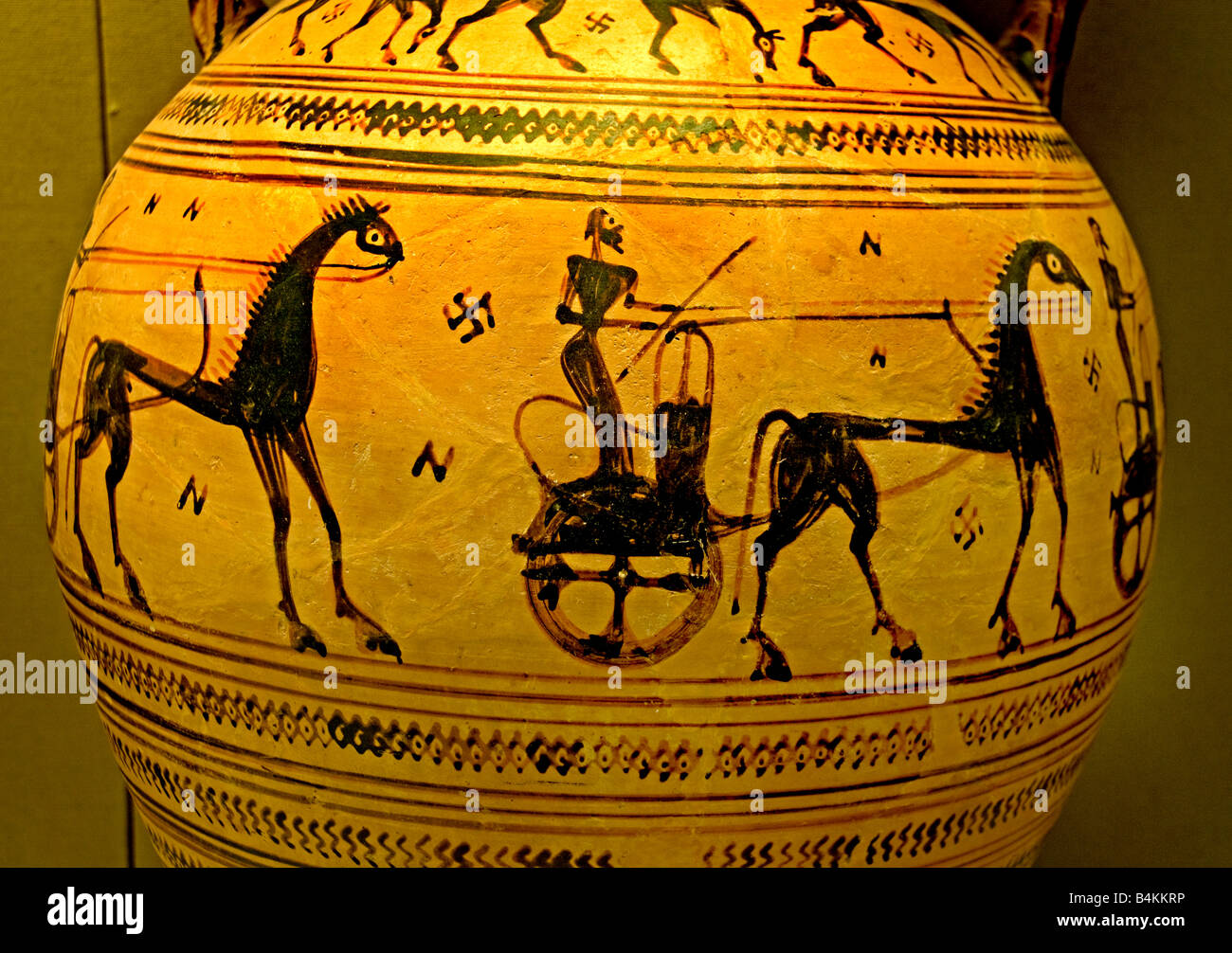 Amphora jar lion attack deer Athens 700 BC N Painter Stock Photo