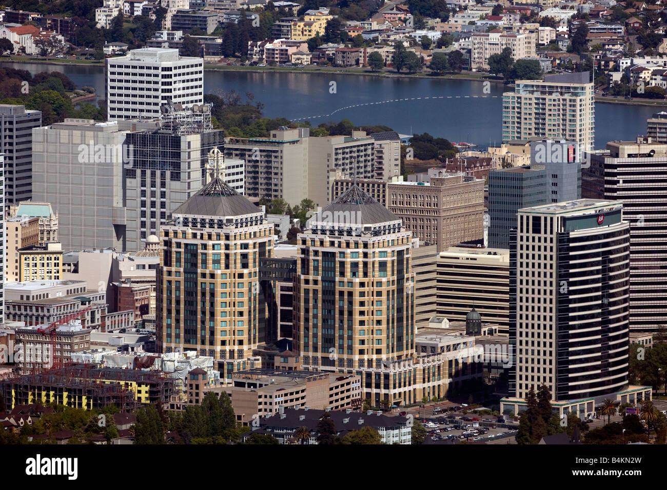 aerial above Oakland California Federal Buildings Stock Photo