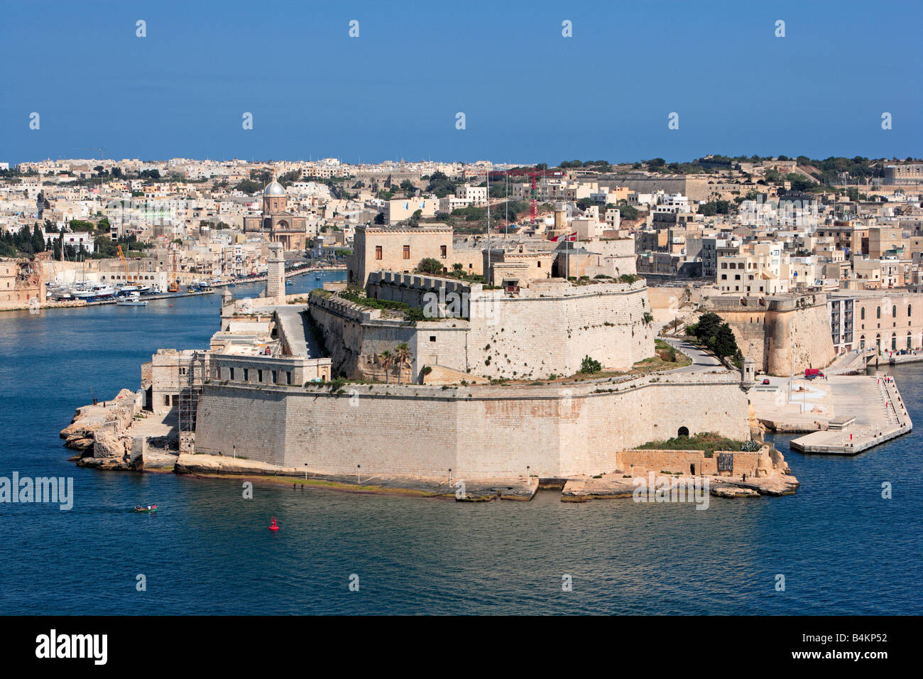 Overview Fort St Angelo, Vittoriosa and Kalkara, Malta Stock Photo