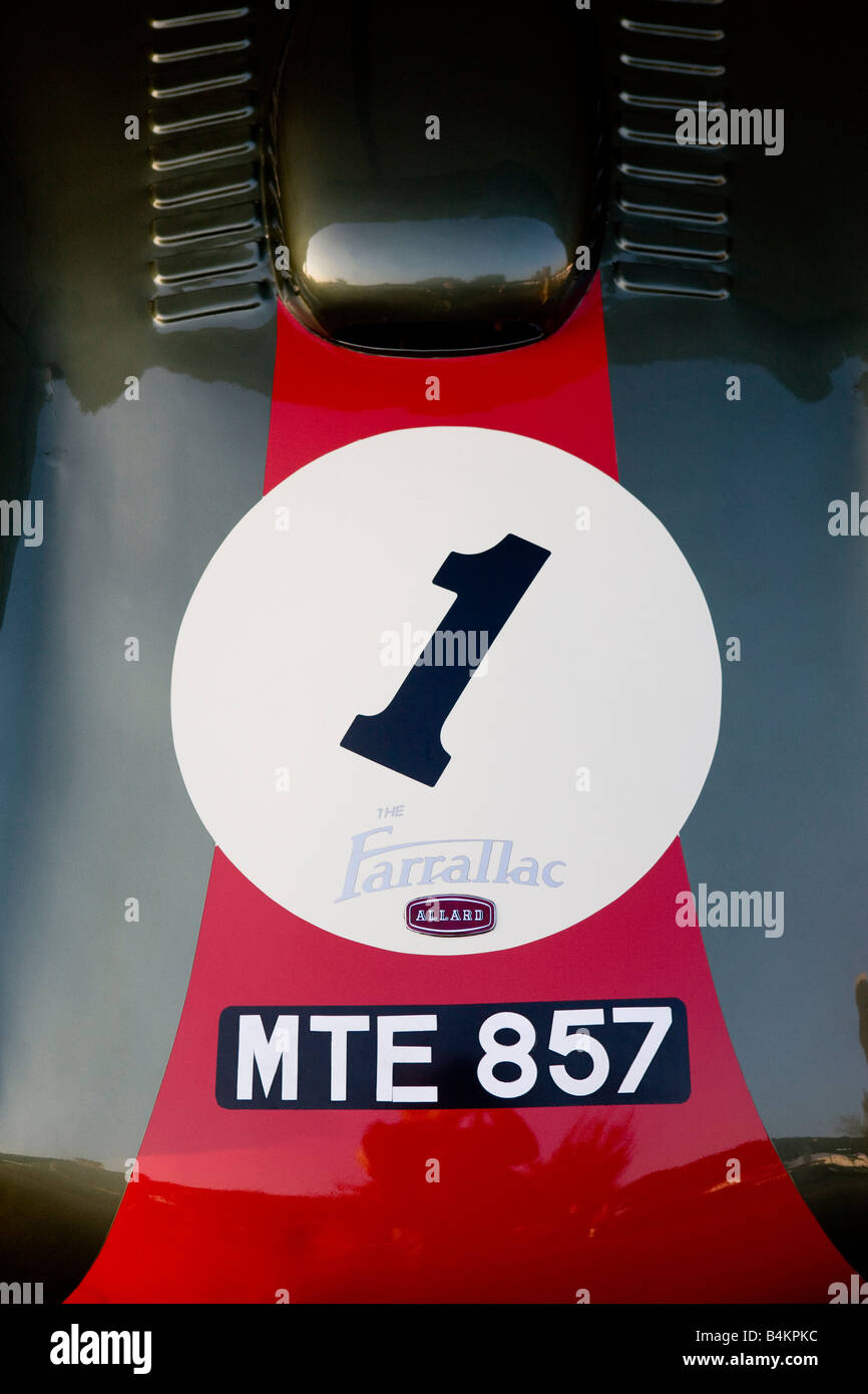 detail of racing car bonnet showing number one at goodwood revival meeting Stock Photo