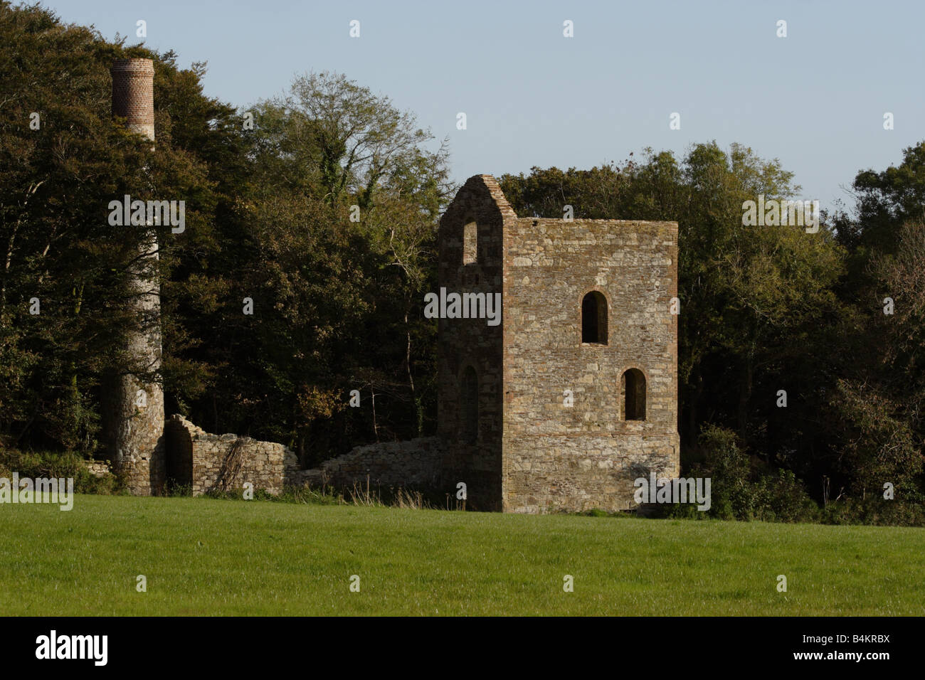 Disused Mine Engine House and Chimney Stack at Kelly Bray Callington Cornwall Stock Photo