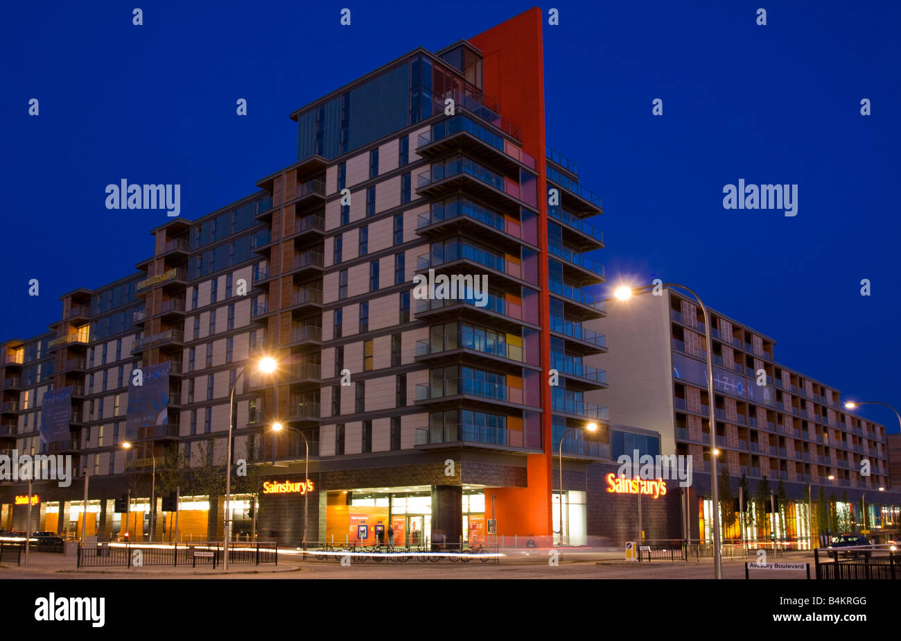 Barratt Homes Vizion Apartment Complex and Sainsbury's Supermarket