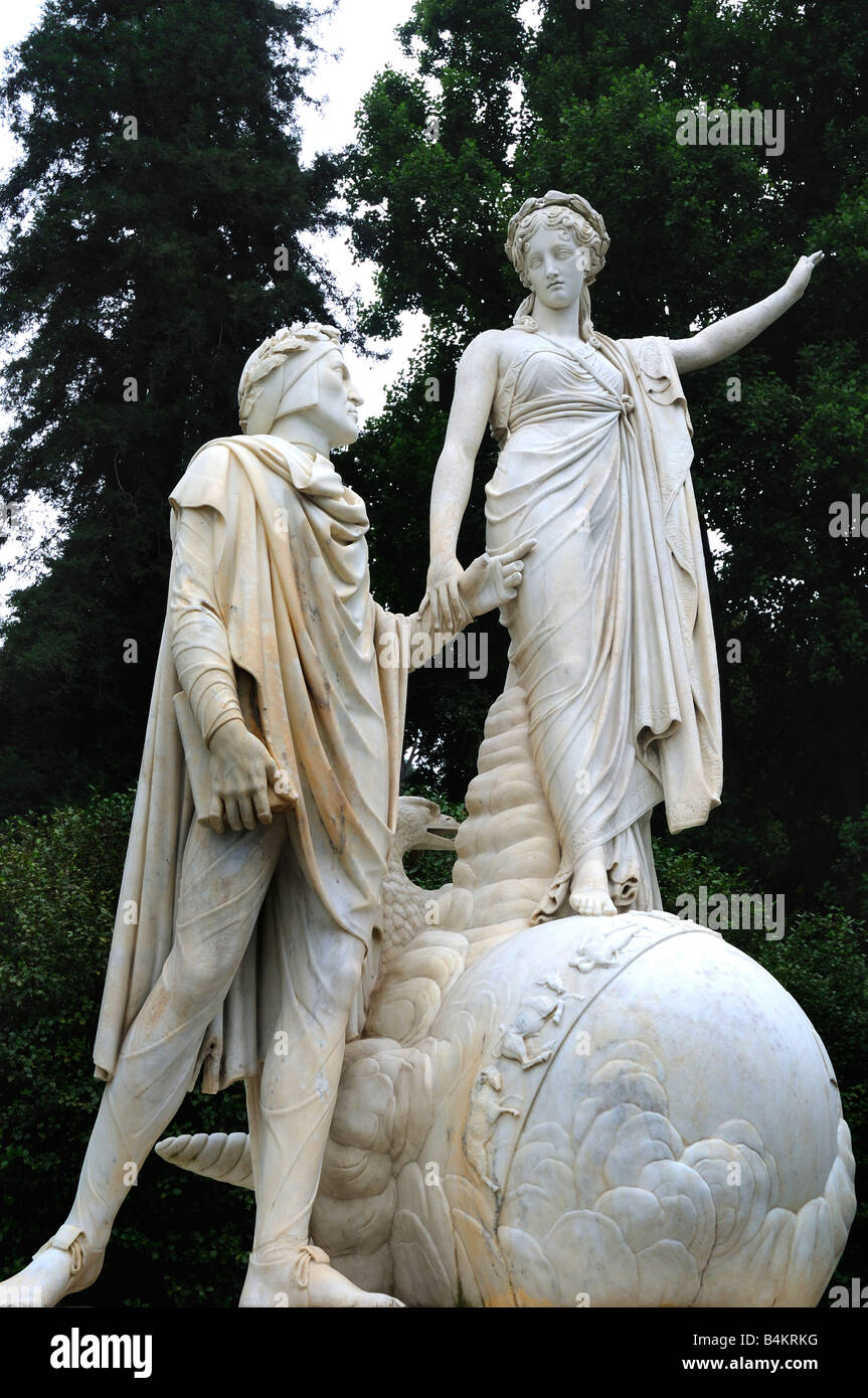 Statue of Dante in Gardens of the Villa Melzi on Lake Como in Italy Stock Photo