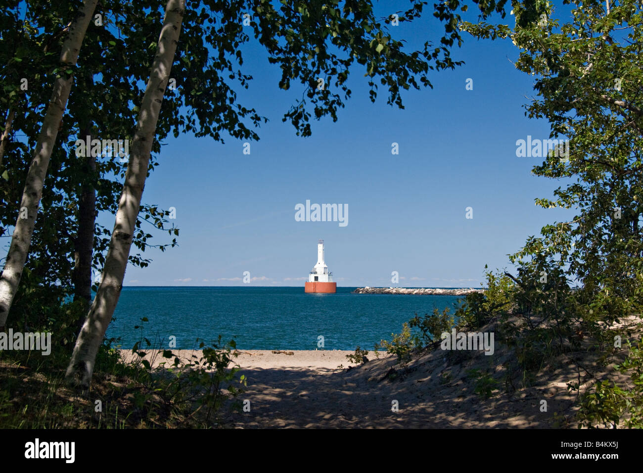 The Upper Portage Entry Lighthouse at McLain State Park near Houghton
