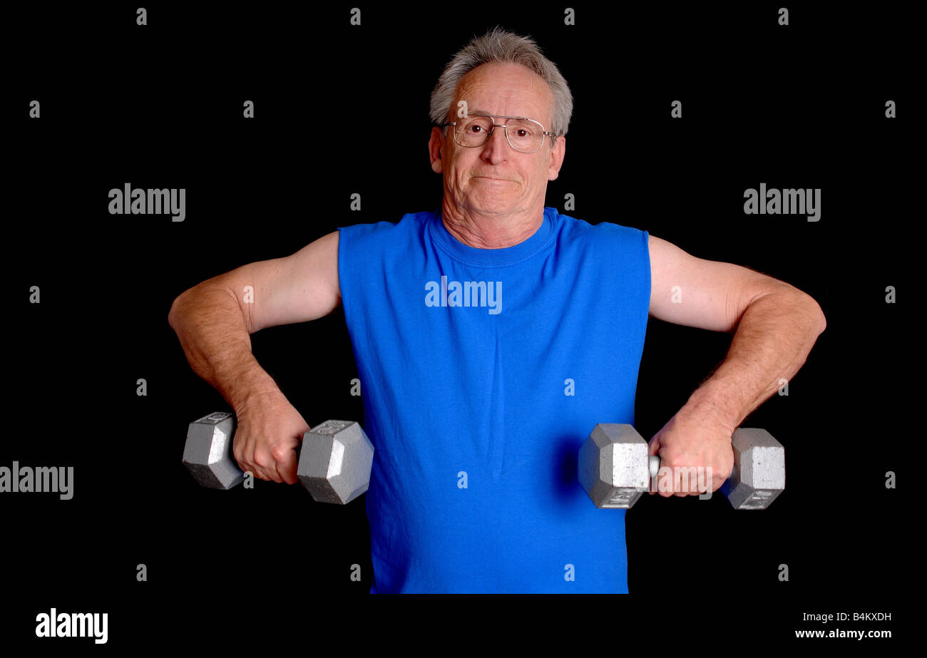 Senior citizen fitness training by lifting weights Stock Photo Alamy