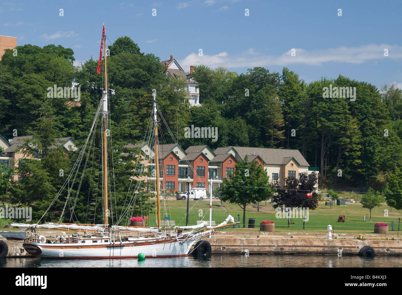 Sailboats in the lower harbor of Marquette Michigan Stock Photo