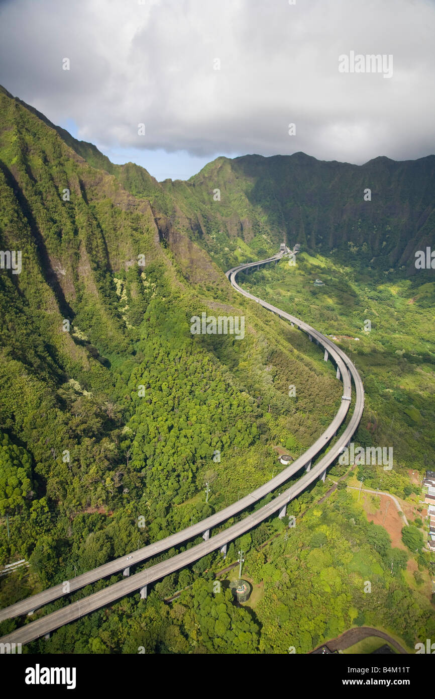 H3 freeway Oahu Hawaii Stock Photo