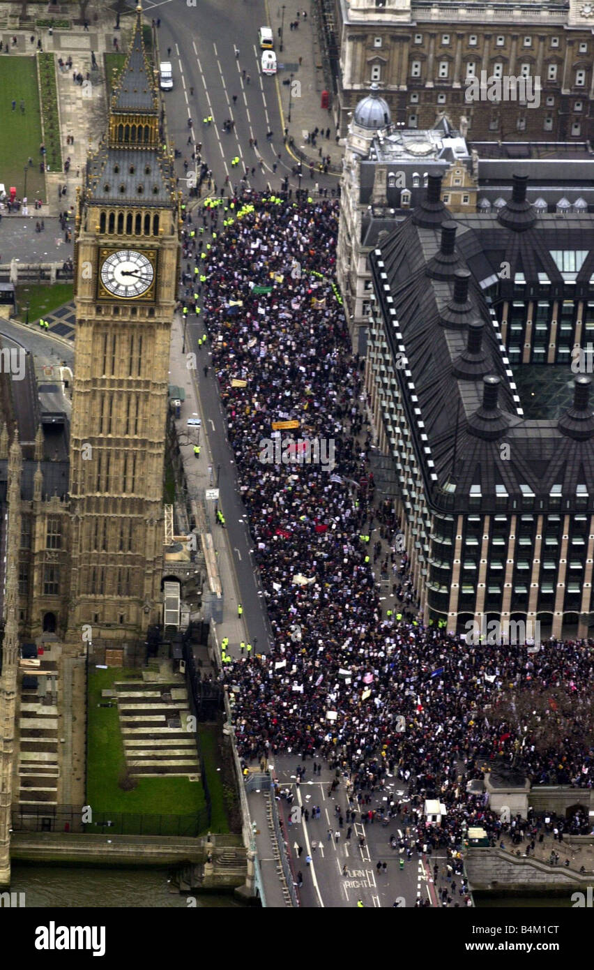 Demonstrations Anti Iraq war protest London February 2003 A aerial view