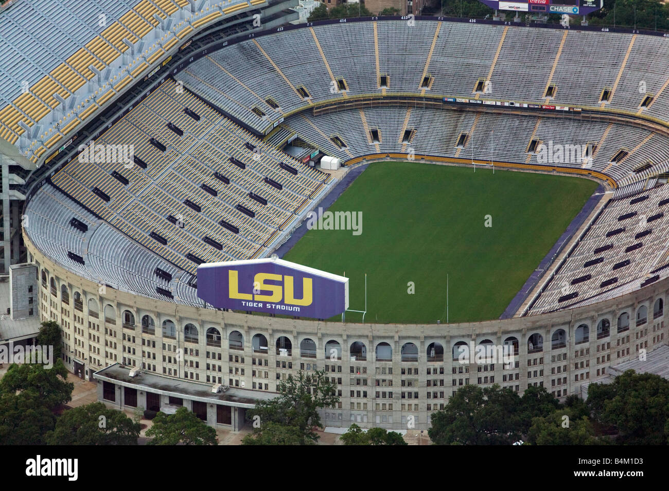 aerial view above Louisiana State University Tiger stadium Baton Rouge Stock Photo