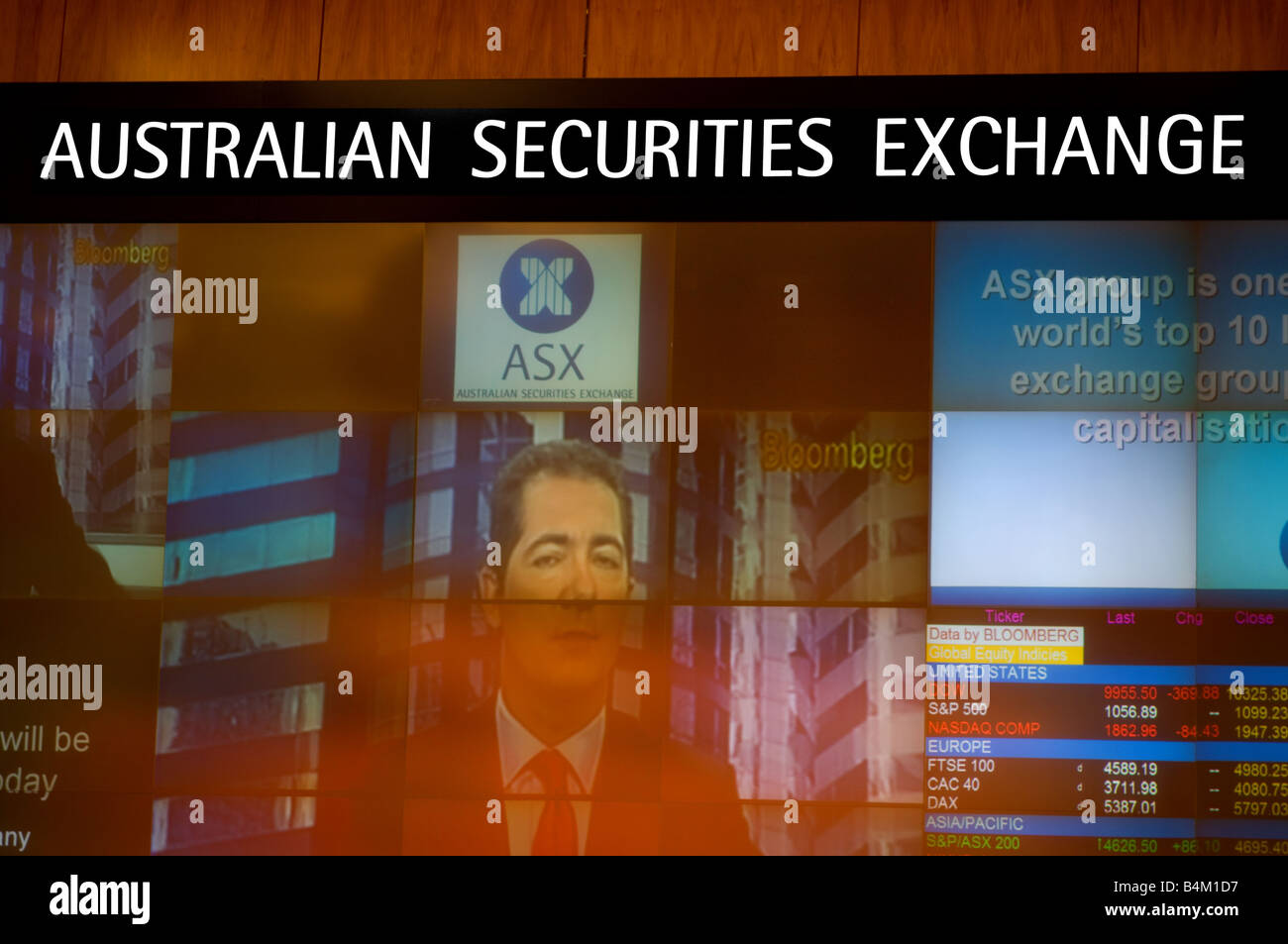Video screen at Australian Stock Exchange. Stock Photo