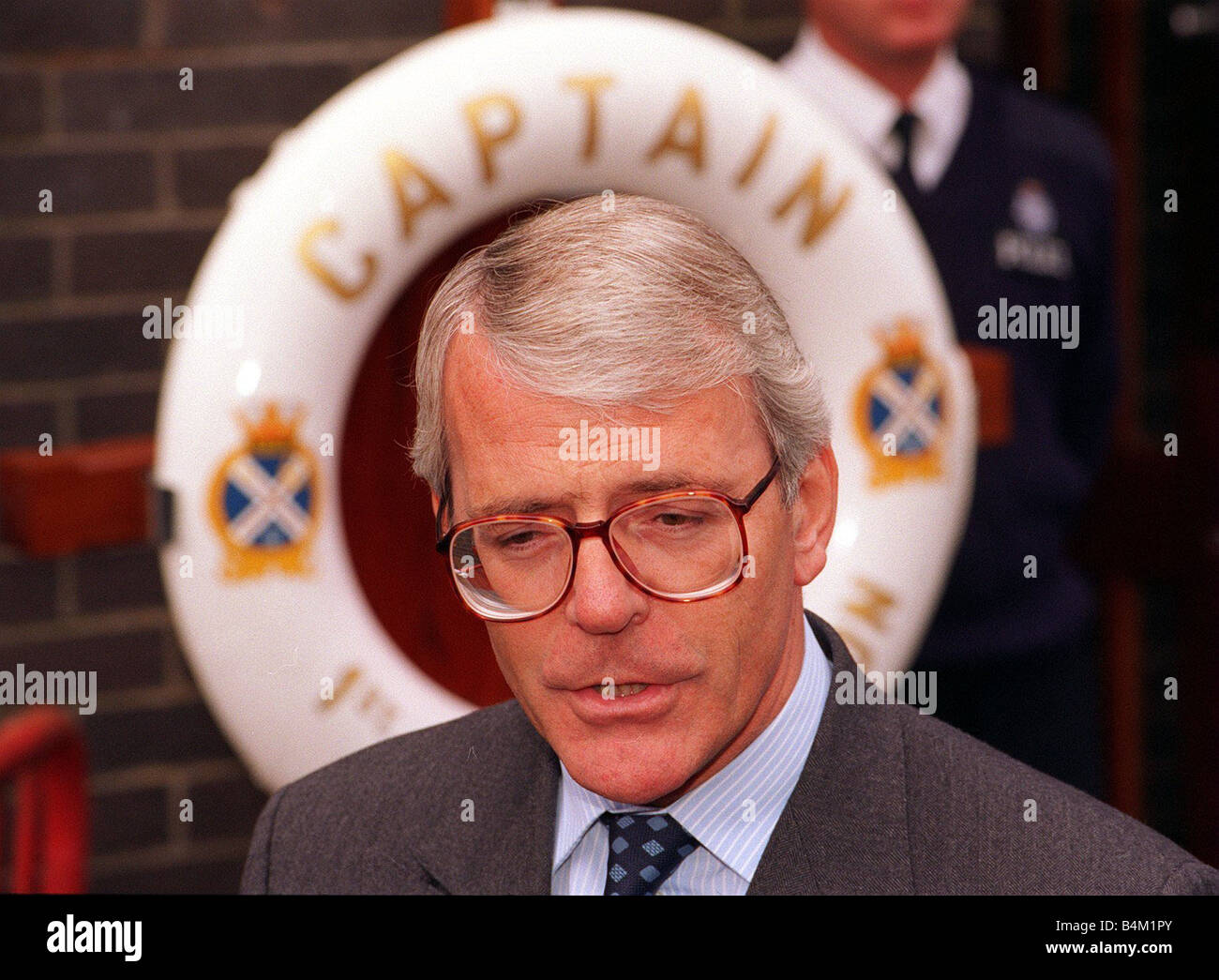 Prime Minister John Major seen here at the Royal Navy Base Fraslane for the decommissioning of HMS Repulse Stock Photo
