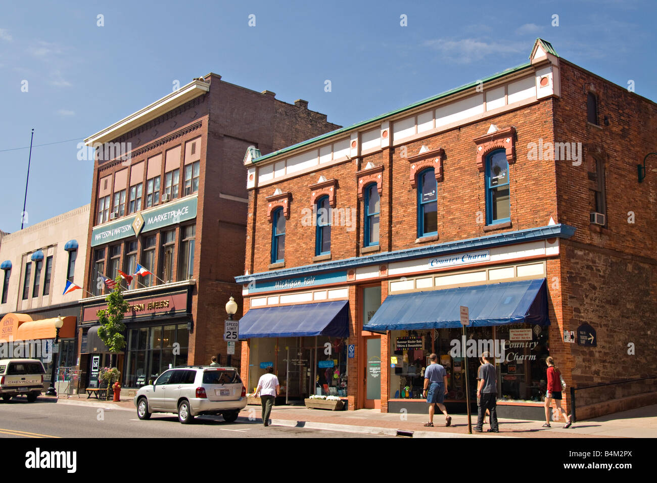 Activity in downtown Marquette Michigan Stock Photo