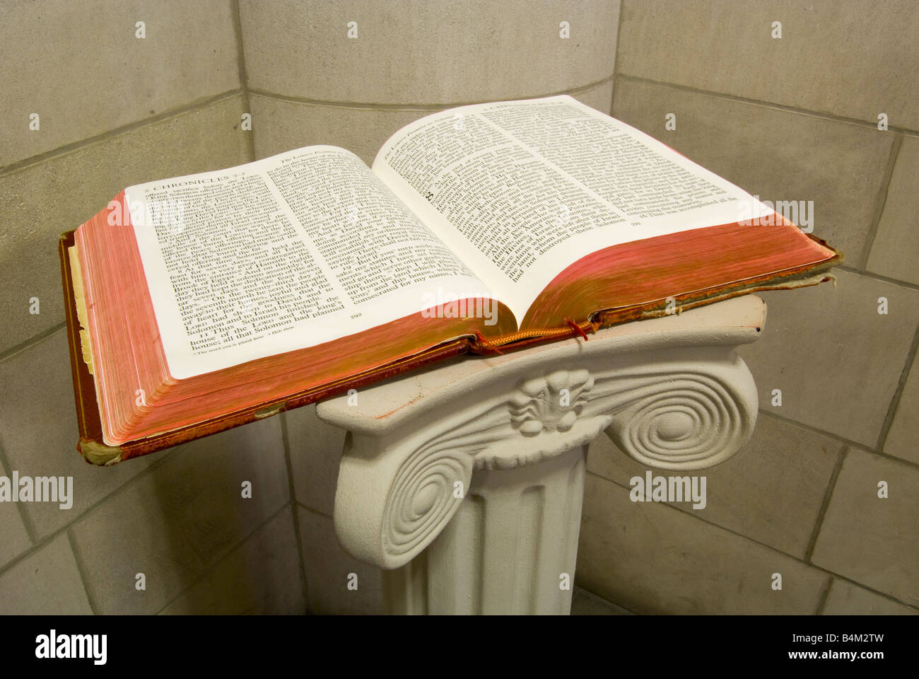 Bible on a pillar in the basement of Duke Chapel in Durham NC Stock