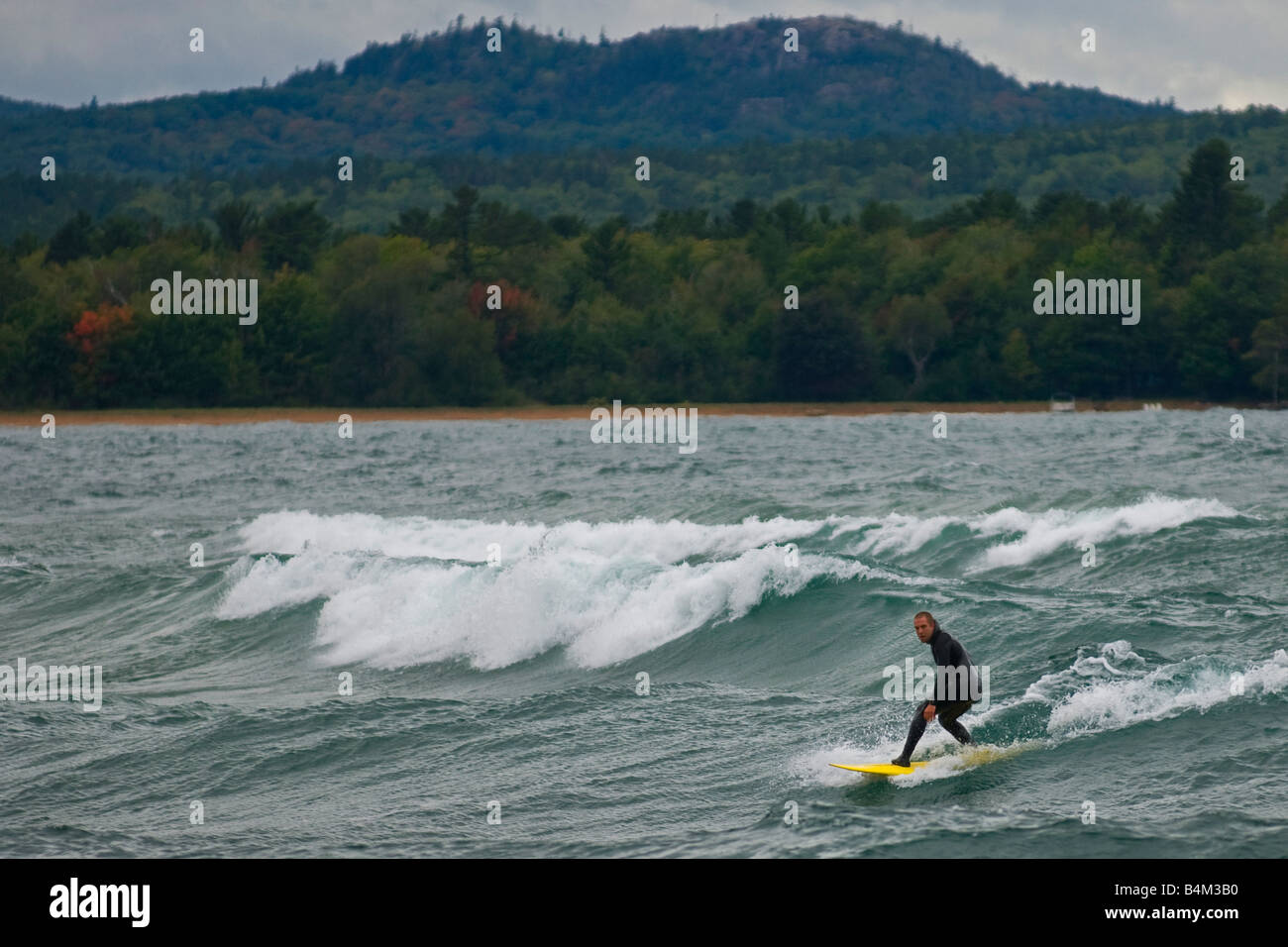 Great Lakes surfing on Lake Superior at Marquette Michigan Stock Photo