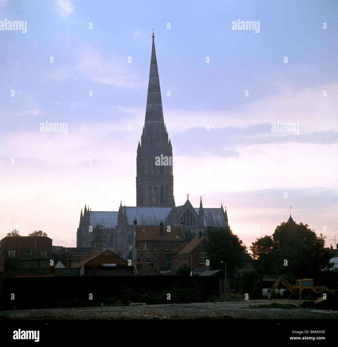 Sunset on Salisbury Cathedral Architecture Religion Dusk England August 1966 1960s Mirrorpix D Smith CR 3024 Stock Photo