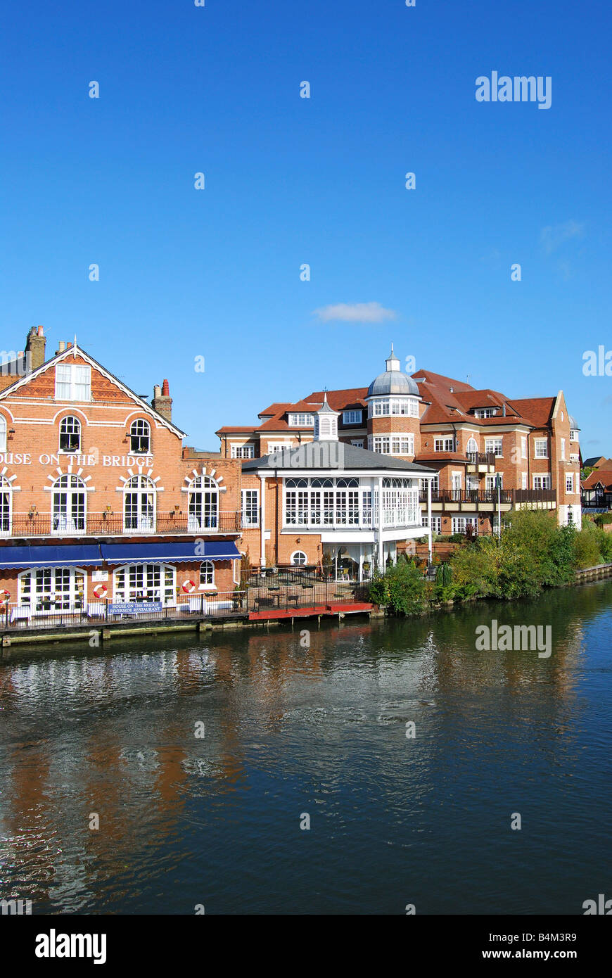 House on the Bridge Restaurant from Windsor Bridge, Eton, Berkshire, England, United Kingdom Stock Photo