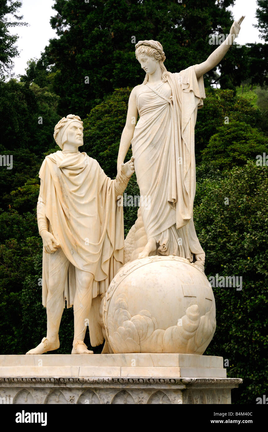 Statue of Dante in Gardens of the Villa Melzi on Lake Como in Italy Stock Photo