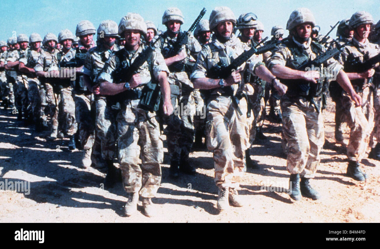 British Soldiers from the Royal Regiment of Fusiliers in the Gulf seen here marching Stock Photo