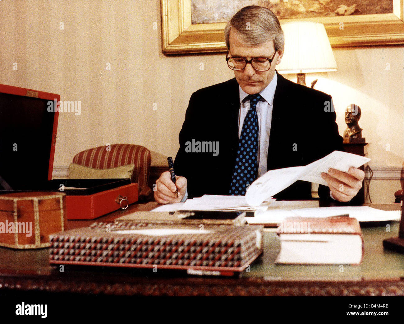 John Major the Prime Minister working in his study at Number 10 Downing Street 1992 Stock Photo