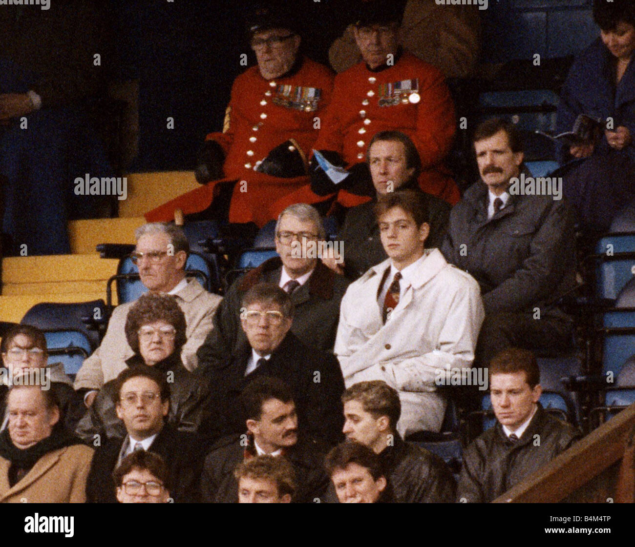 John Major British Prime Minister with his son James at Stamford Bridge watching Chelsea Stock Photo