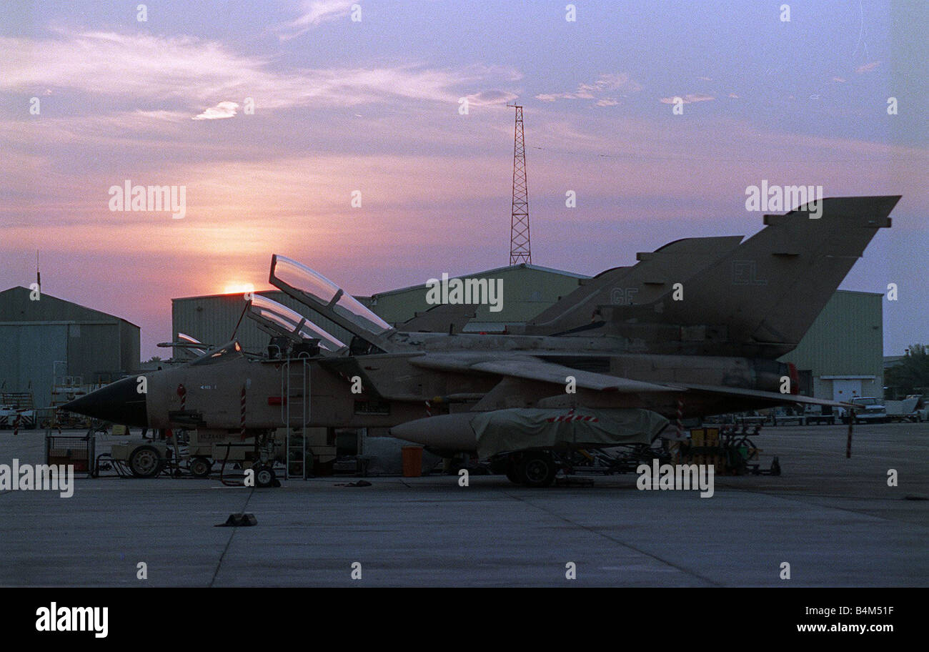 Two Tornado GR1 in desert paint scheme Nov 1990 are readied for