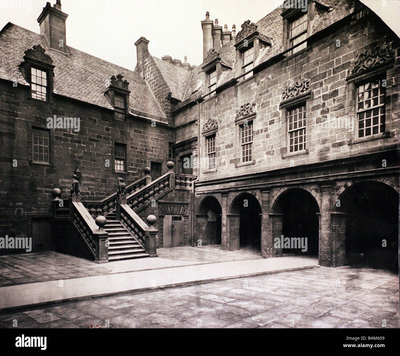 Glasgow University old photograph showing the Lion and Unicorn staircase at the Old Glasgow University Circa 1920 Stock Photo