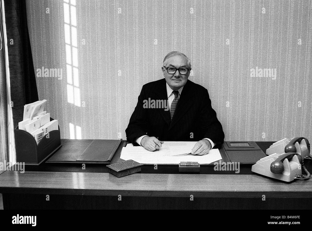 James Callaghan Dec 1981 in his new office in the House of Commons London Stock Photo