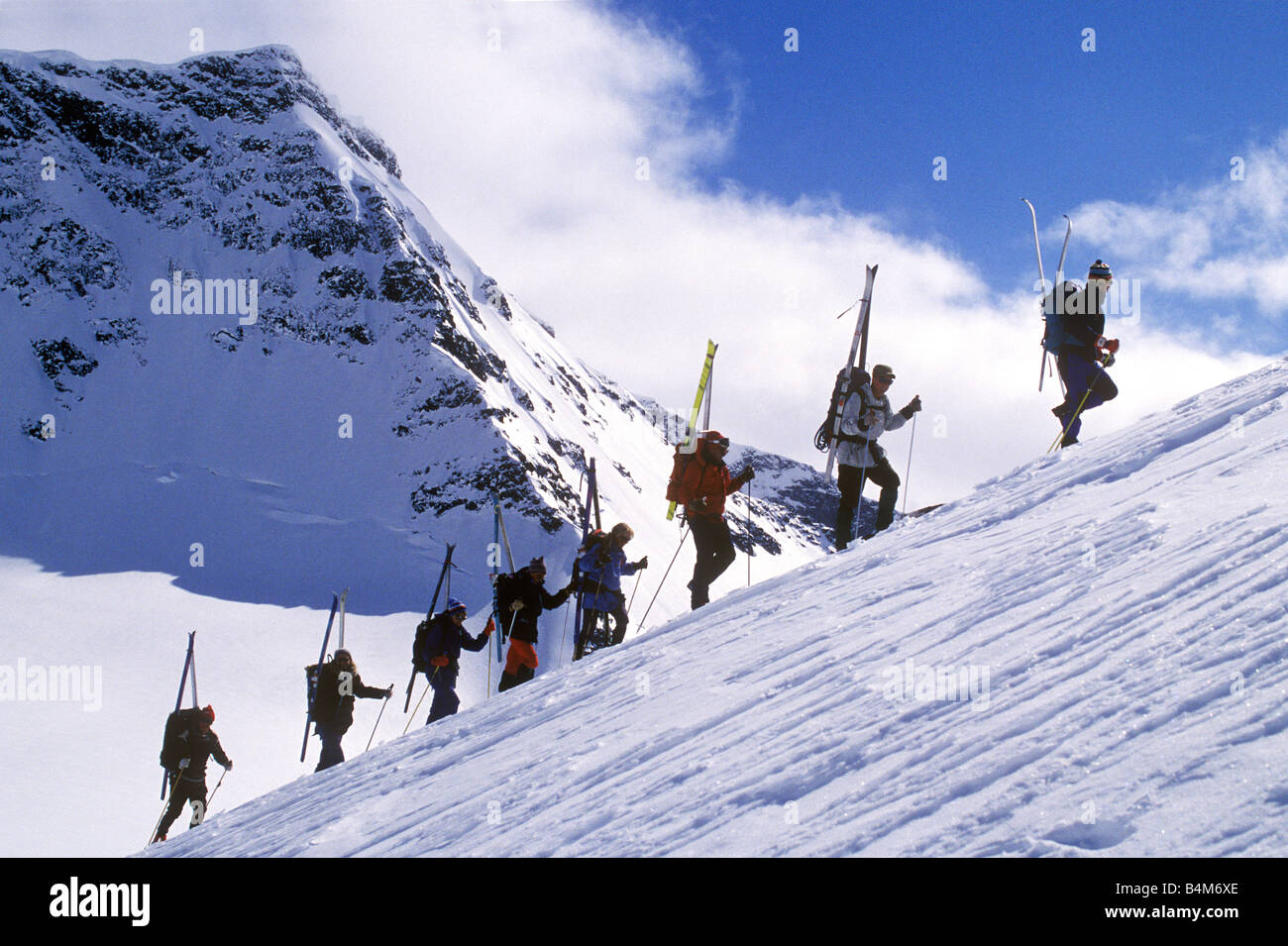 Haute Route skiing in Tarfala swedish mountains Stock Photo
