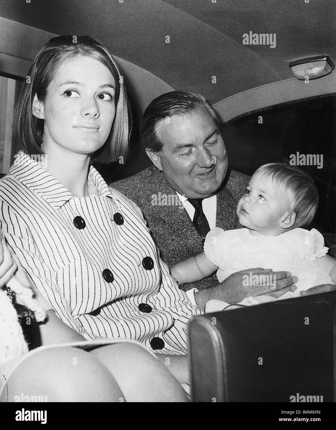 James Callaghan MP on his way to London Airport with his daughter and grandaughter 1966 Stock Photo
