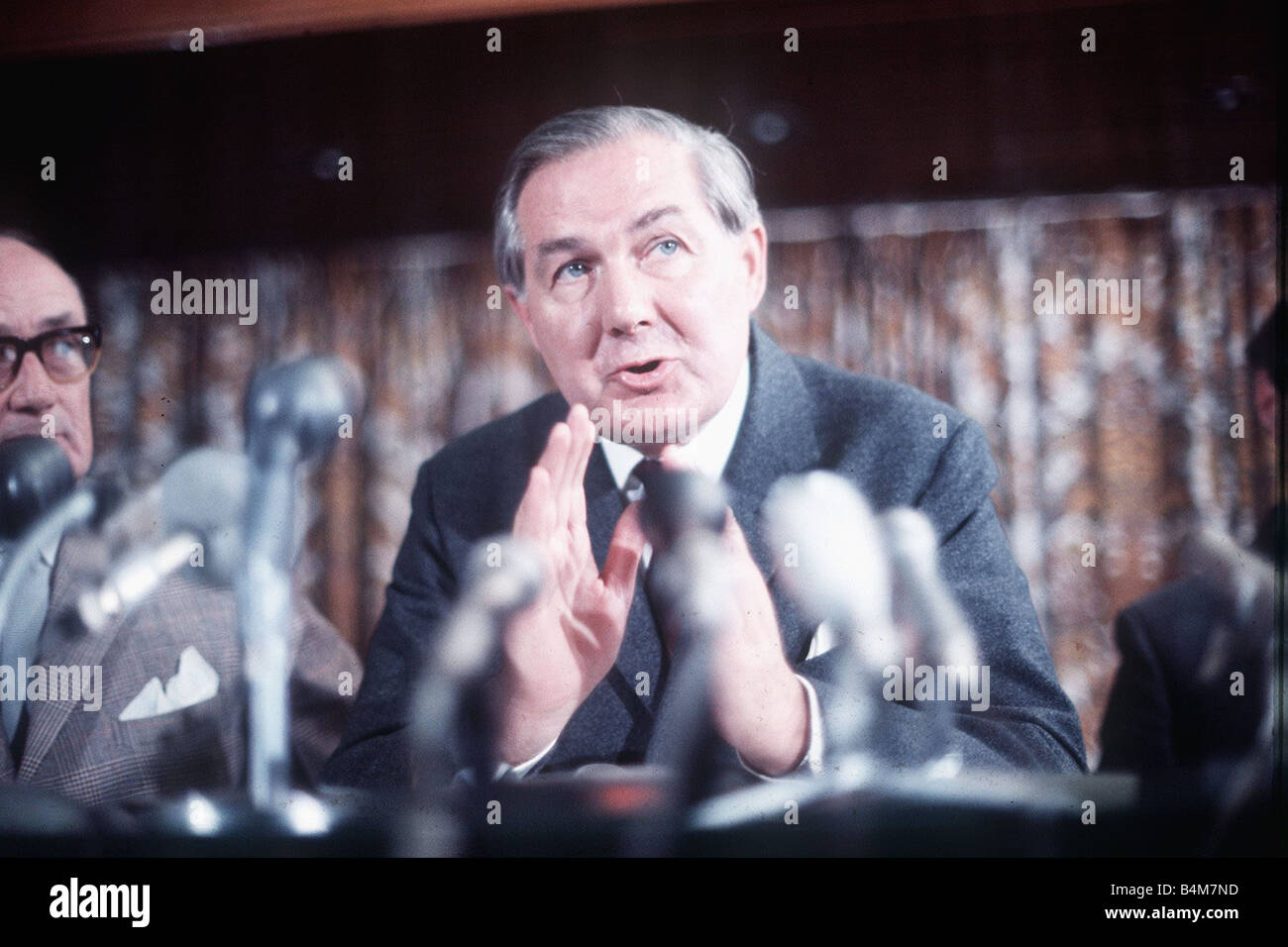 Labour politician and Prime Minister James Callaghan at the press conference over the Ulster crisis Stock Photo